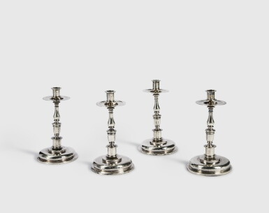 View full screen - View 1 of Lot 733. A Set of Four Spanish Silver Candlesticks, Possibly Cordoba, late 17th century.