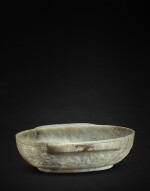 A jade 'dragon and phoenix' ear cup, Han dynasty | 漢 浮雕龍鳳螭紋玉羽觴盃