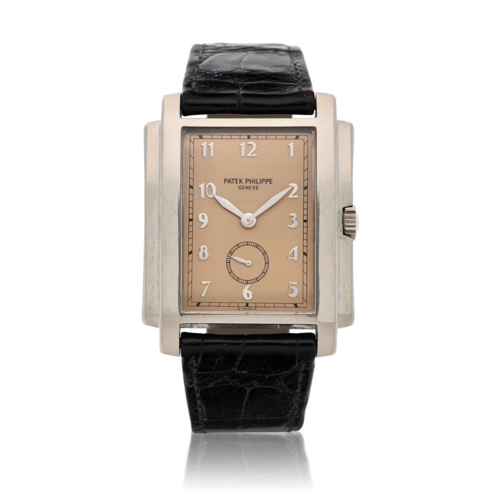 View full screen - View 1 of Lot 141. Reference 5024 Gondolo A white gold rectangular wristwatch, Circa 2001 .