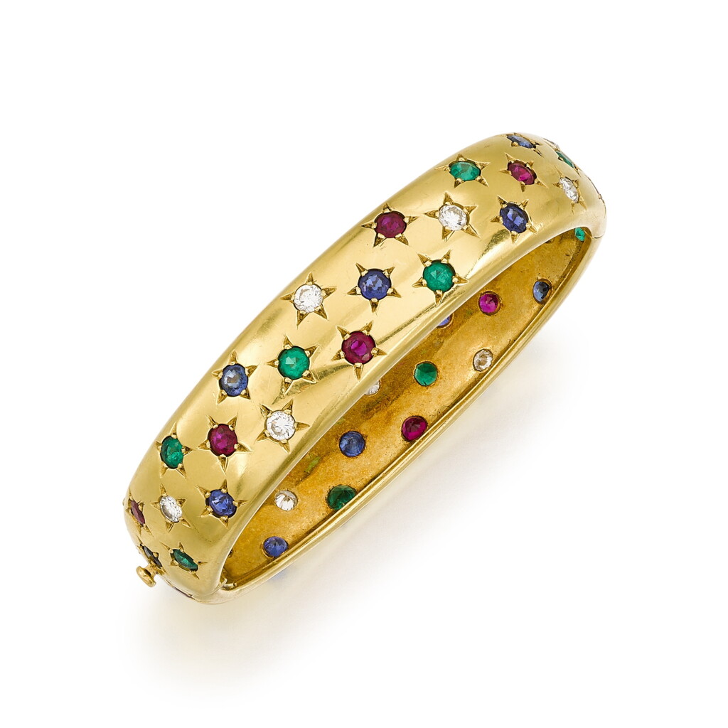 View full screen - View 1 of Lot 55. Gem-set and Diamond Bangle, Circa 1985.
