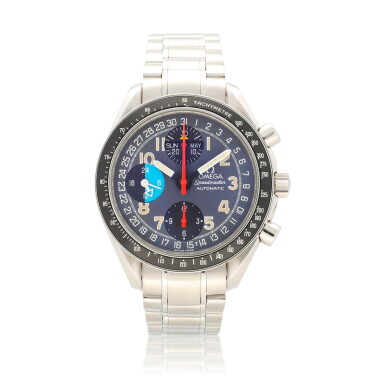 View full screen - View 1 of Lot 9214. Omega | SpeedMaster Day Date Triple Calendar MK40, Reference 3520.53.00, A stainless steel triple calendar chronograph wristwatch with 24 hours indication and bracelet, Circa 1998 | 歐米茄 | 超霸系列星期日曆MK40 型號3520.53.00 精鋼全日曆計時鏈帶腕錶,備24小時顯示,約1998年製.