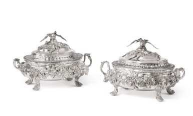 View full screen - View 1 of Lot 192. TWO MATCHING GEORGIAN SILVER SMALL TUREENS AND COVERS, WILLIAM CRIPPS AND PARKER & WAKELIN, LONDON, 1757 AND 1770.