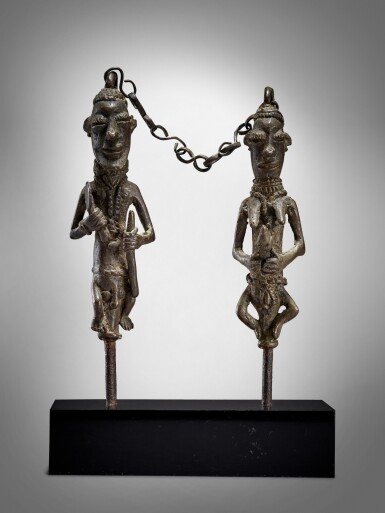 View full screen - View 1 of Lot 71. Pair of Yoruba Ogboni Edan Figures, Nigeria.