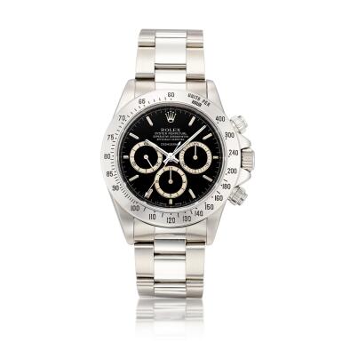 View full screen - View 1 of Lot 2070. Cosmograph Daytona, Reference 16520 | A stainless steel chronograph wristwatch with suspended logo and bracelet, Circa 1993, Formerly in the Collection of Eric Clapton, CBE | 勞力士 | Cosmograph Daytona 型號16520 | 精鋼計時鏈帶腕錶,約1993年製,原為 Eric Clapton, CBE 收藏.