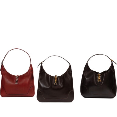 View full screen - View 1 of Lot 637. Frances Patiky Stein's Collection: Three Brown and Burgundy Trim 31 Bags.