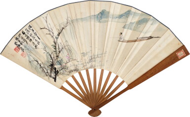 View full screen - View 1 of Lot 892. 張大千 清溪釣艇,沈尹默 陳與義〈竇園醉中作〉二首 | Zhang Daqian, Fishing.