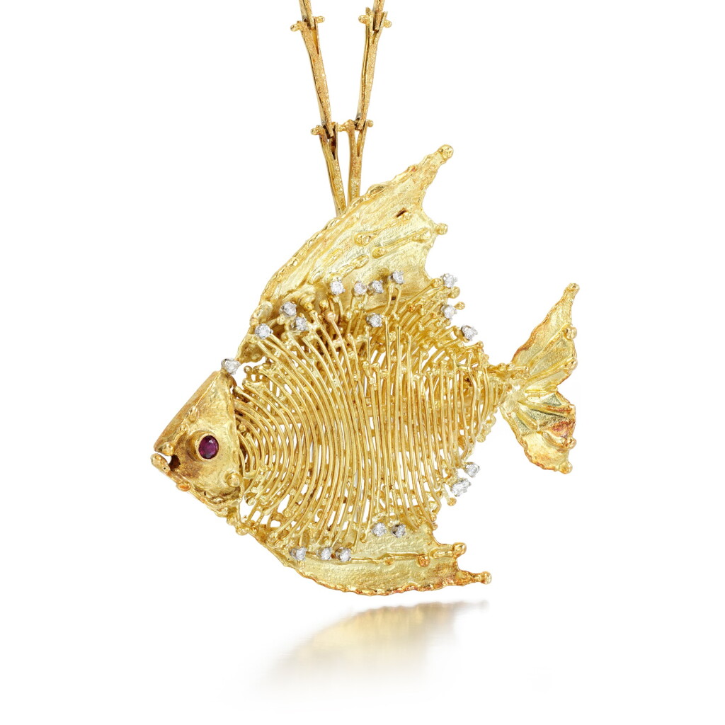 View full screen - View 1 of Lot 196. Ruby and diamond necklace/brooch, 1960s.
