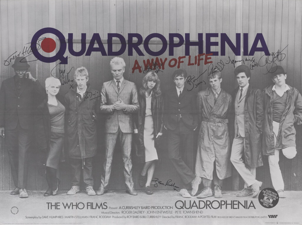 View full screen - View 1 of Lot 313. QUADROPHENIA (1979) POSTER, BRITISH, SIGNED BY FRANC RODDAM; TREVOR LAIRD; TOYAH WILLCOX; PHIL DAVIS; LESLIE ASH; PHIL DANIELS; GARY SHAIL; GARRY COOPER; MARK WINGETT.