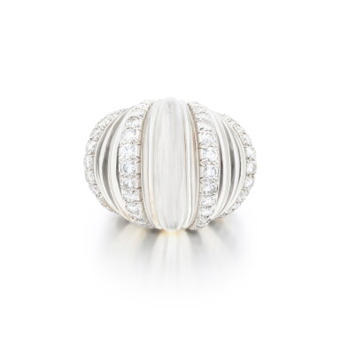 View full screen - View 1 of Lot 844. David Webb | Bague cristal de roche and diamond | Rock crystal and diamond ring.