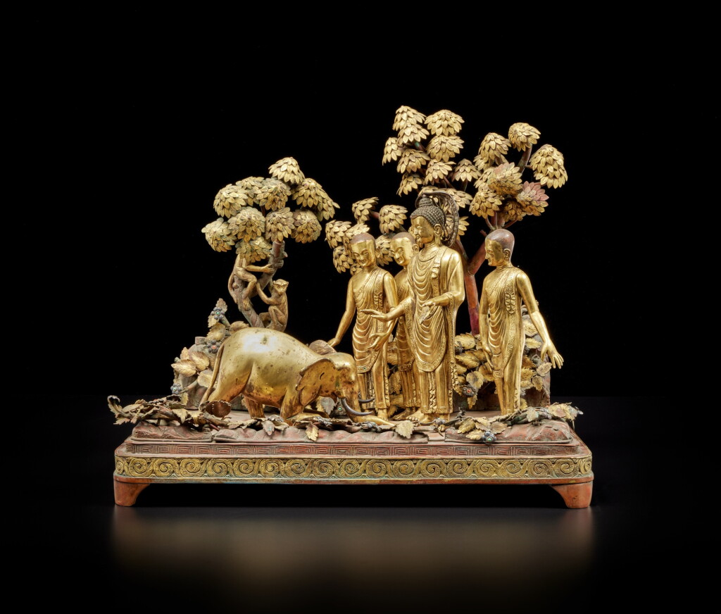 View full screen - View 1 of Lot 370. A gilt-copper alloy 'Taming of Nalagiri' group, Nepal, 19th century.
