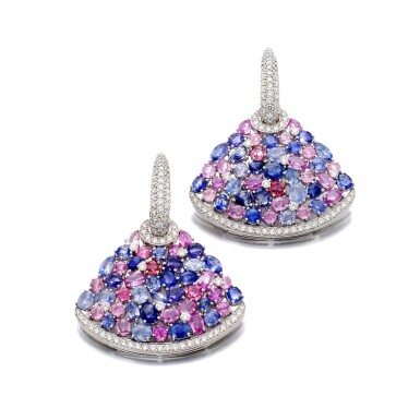 View full screen - View 1 of Lot 44. MICHELE DELLA VALLE | GEM SET AND DIAMOND EARRINGS.