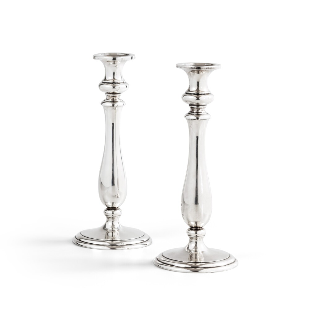 View full screen - View 1 of Lot 42. A pair of American silver candlesticks, Jensen, circa 1945 | Paire de flambeaux en argent par Jensen, Etats-Unis, vers 1945.