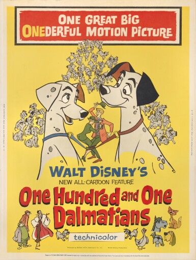 View full screen - View 1 of Lot 151. One Hundred and One Dalmatians (1961), poster, US.