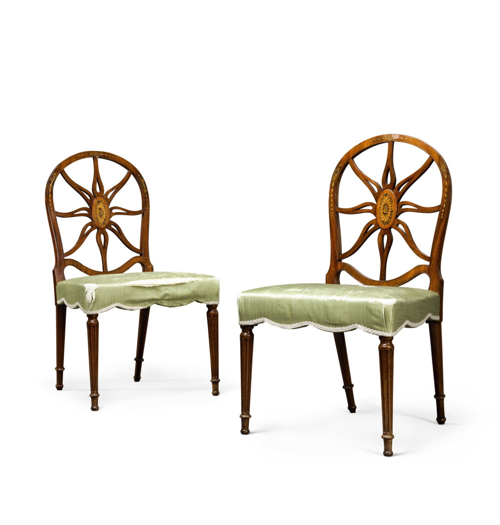 View full screen - View 1 of Lot 46. A PAIR OF GEORGE III MAHOGANY SIDE CHAIRS, CIRCA 1775, ATTRIBUTED TO HENRY HILL OF MARLBOROUGH.