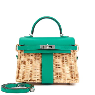View full screen - View 1 of Lot 5616. Limited Edition Vert Verone Swift and Osier Wicker Mini Picnic Kelly II 20 Palladium Hardware, 2019.