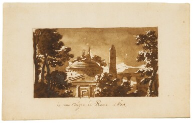 View full screen - View 1 of Lot 81. JACOB VAN DER ULFT | A TEMPLE AND AN OBELISK IN A ROMAN GARDEN .