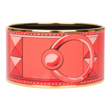 View full screen - View 1 of Lot 136. Collier de Chien Printed Enamel Extra Wide Bracelet 65 Gold Hardware.