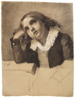 PAULINE AUZOU | PORTRAIT OF A SEATED BOY, SUPPORTING HIS RIGHT ELBOW