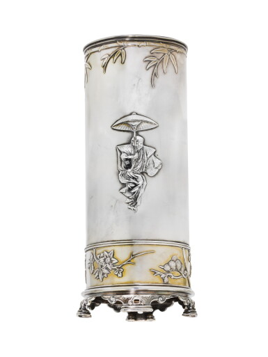 View full screen - View 1 of Lot 114. A Tiffany & Co Japanese style parcel-gilt silver vase, circa 1873-74.