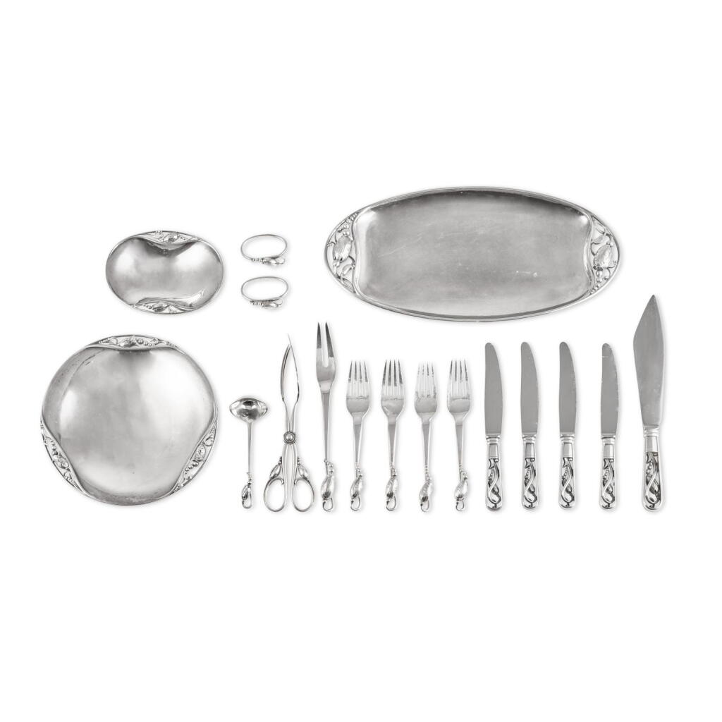 View full screen - View 1 of Lot 252. A Group of Danish Silver Blossom Pattern Table Articles, Georg Jensen Silversmithy, Copenhagen, 20th Century.
