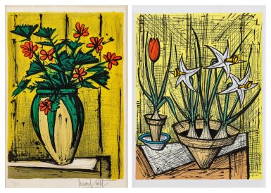 View full screen - View 1 of Lot 2055. Bernard Buffet 貝爾納・布菲 | a. Fleurs dans une potiche b. Narcissus and tulip a. 花盆與花 b. 水仙與鬱金香.