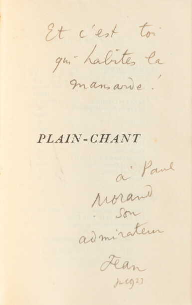 View full screen - View 1 of Lot 117. Plain-chant, 1923. Édition originale. Exemplaire de Paul Morand, dans une reliure de Philippe Fié..
