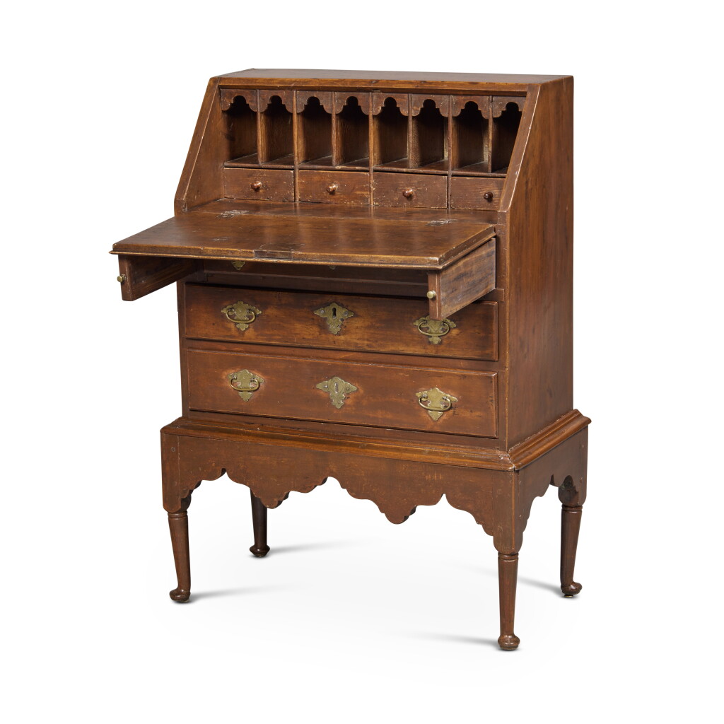 View full screen - View 1 of Lot 840. Very Rare Queen Anne Child's Maple Desk-on-Frame, Rhode Island or Eastern Connecticut, Circa 1750.