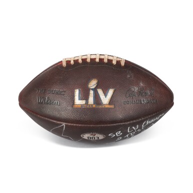 View full screen - View 1 of Lot 19. Super Bowl LV Game Used and Signed Football | Signed by Tom Brady and Rob Gronkowski.