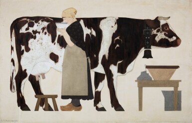 View full screen - View 1 of Lot 345. A cow and a farmer.