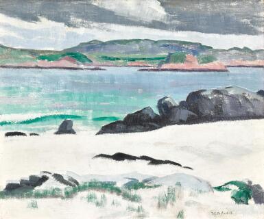 View full screen - View 1 of Lot 49. FRANCIS CAMPBELL BOILEAU CADELL, R.S.A., R.S.W. | IONA, COWS ROCK AND THE ROSS OF MULL.