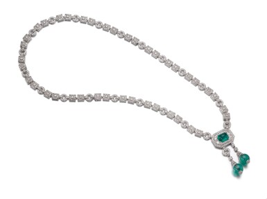 View full screen - View 1 of Lot 280. Impressive emerald and diamond sautoir, circa 1930 | 卡地亞 | 祖母綠配鑽石長項鏈,約1930年.