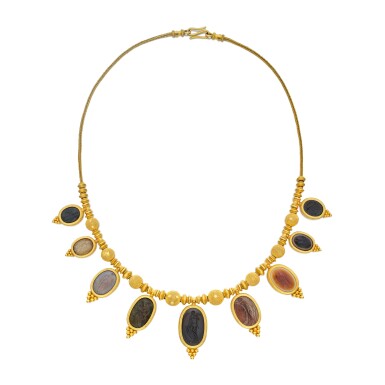 View full screen - View 1 of Lot 60. Gold and Hardstone Necklace.