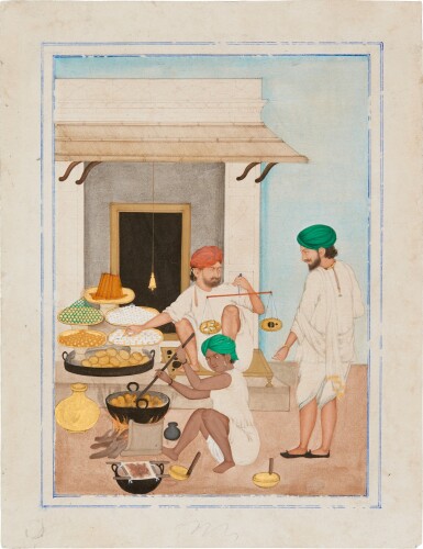 View full screen - View 1 of Lot 195. The sweet sellers, attributed to Bishan Singh, North India, Amritsar or Lahore, circa 1860-70.