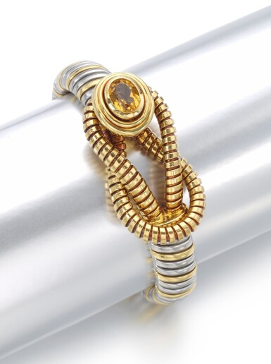 View full screen - View 1 of Lot 144. CITRINE AND GOLD BRACELET, 'HERCULES KNOT' | CARTIER.