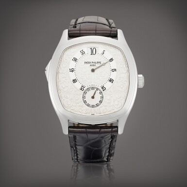 View full screen - View 1 of Lot 2303. Reference 5275 | A limited edition platinum chiming wristwatch with digital jumping hour, jumping minutes and seconds, engraved dial and case, Made to commemorate the 175th anniversary of Patek Philippe, Circa 2015 | 百達翡麗 | 型號5275 | 限量版鉑金自鳴報時腕錶,備數位跳時、跳分及跳秒、雕刻錶盤及錶殼,為慶祝百達翡麗175週年而製,約2015年製.