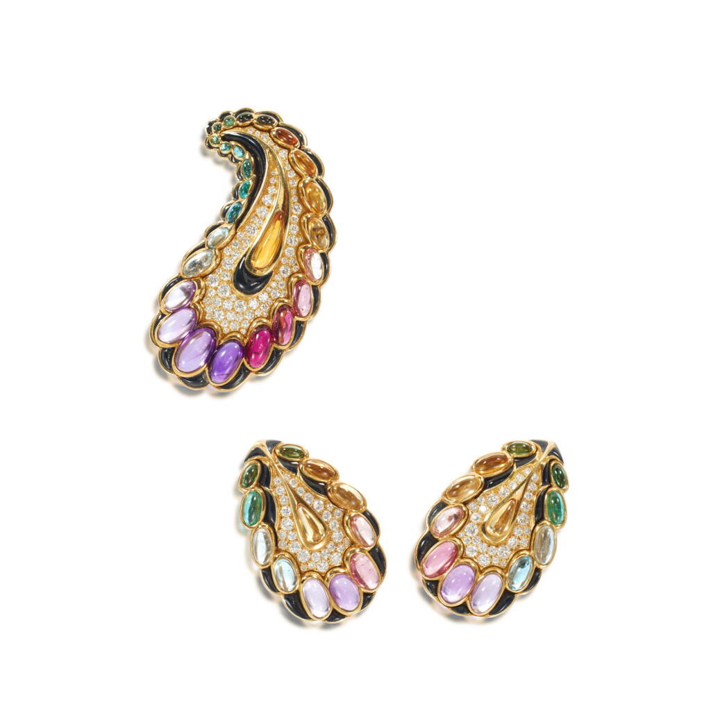 View full screen - View 1 of Lot 502. Gem set and diamond demi-parure, 'Cachemire'.