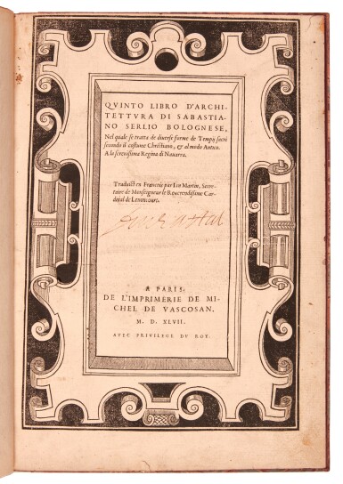 View full screen - View 1 of Lot 610. Serlio, Quinto libro d'architettura, Paris, 1547, modern half vellum.