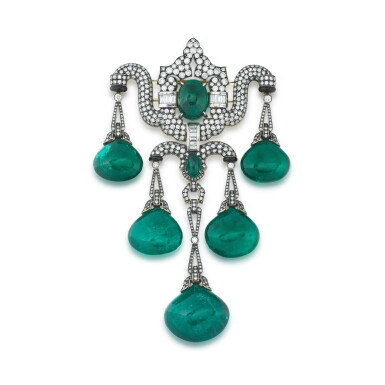View full screen - View 1 of Lot 78. Emerald, onyx and diamond devant-de-corsage.