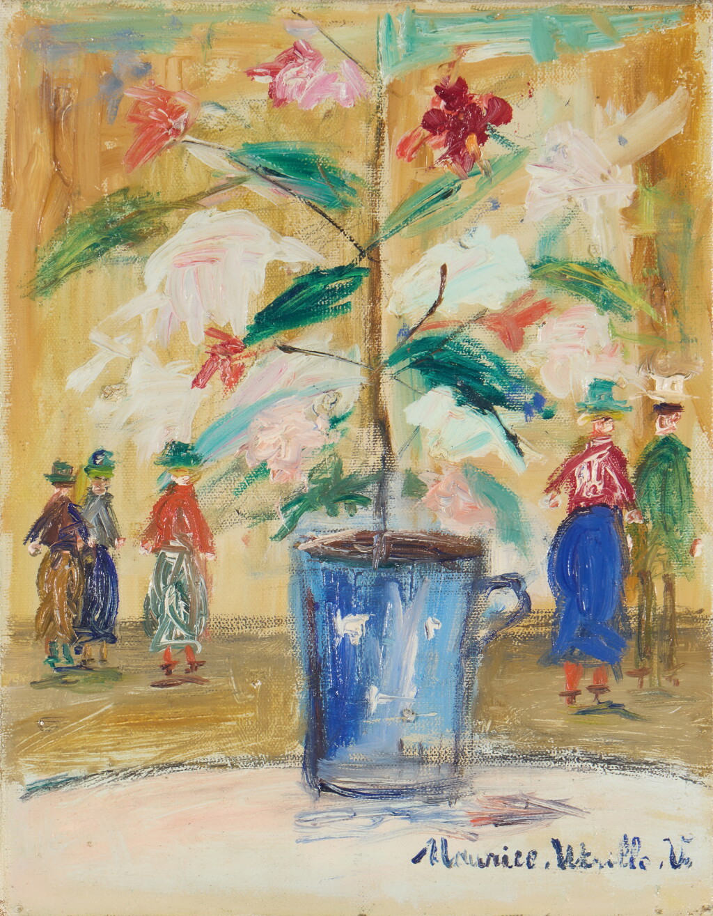 Voir en plein écran - Voir 1 du lot 314. Plantes sur une table avec personnages dans le fond.