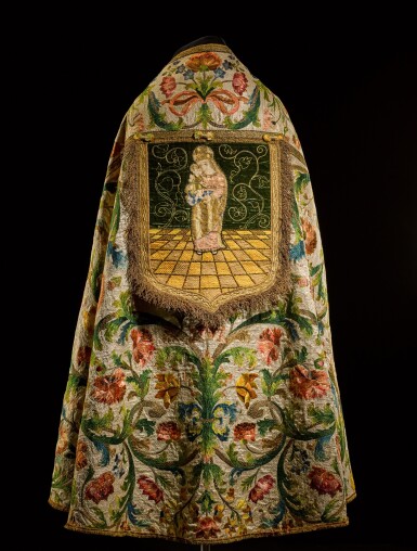 View full screen - View 1 of Lot 240. A floral embroidered silk and metal-thread cope, Italian, possibly Naples, second quarter 17th century.