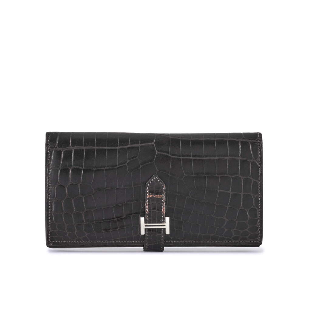 View full screen - View 1 of Lot 39. Ebene Crocodile Bearn Bifold Wallet Palladium Hardware, 2007.
