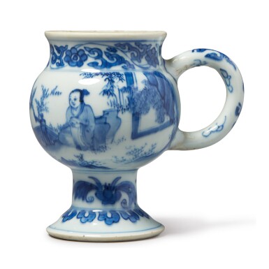 View full screen - View 1 of Lot 825. A BLUE AND WHITE 'FIGURAL' MUSTARD POT, MING DYNASTY, CHONGZHEN PERIOD.