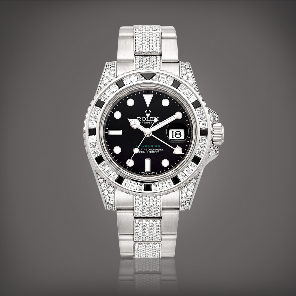 全螢幕檢視 - 查看2216GMT-Master II, Reference 116759 SANR | A white gold, diamond and black sapphire-set dual time zone wristwatch with date and bracelet, Circa 2008 | 勞力士 | GMT-MASTER II 型號116759 SANR | 白金鑲鑽石及黑色藍寶石兩地時間鏈帶腕錶,備日期顯示,約2008年製的1