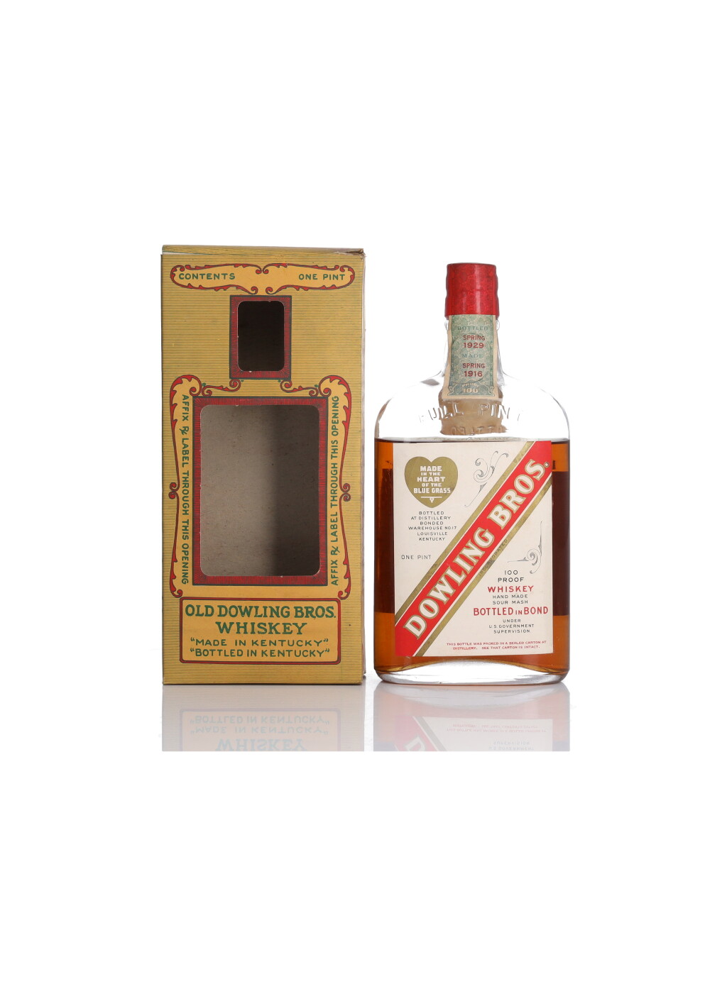 View full screen - View 1 of Lot 113. Dowling Bros 100 Proof 1916 (1 BT Pint).