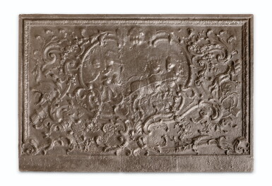 View full screen - View 1 of Lot 52. A LARGE CAST IRON FIREBACK, 18TH CENTURY | PLAQUE DE CHEMINÉE EN FONTE DU XVIIIE SIÈCLE.