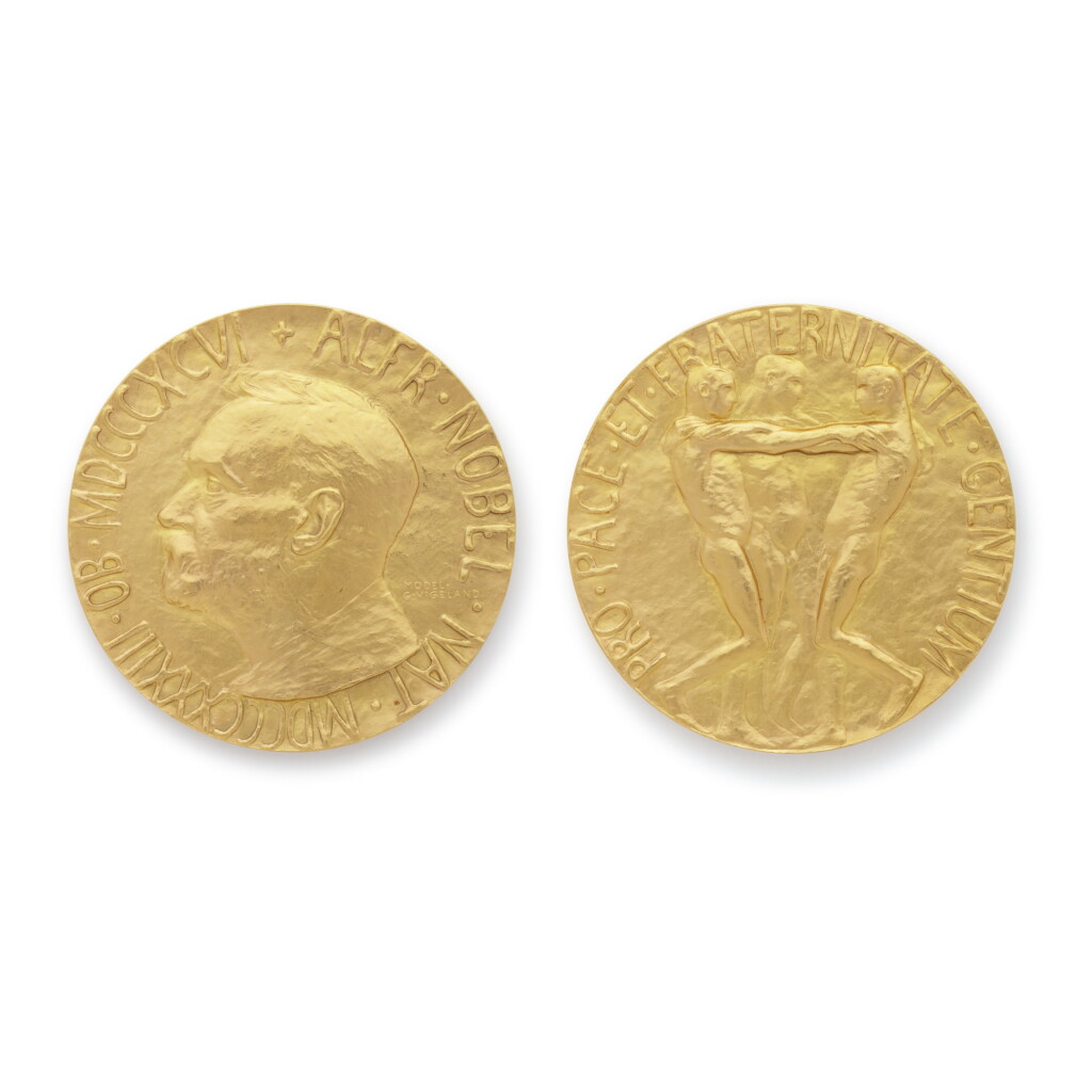 View full screen - View 1 of Lot 263. NOBEL PEACE PRIZE MEDAL | Nobel Peace Prize Medal Awarded in 1946 to YMCA Leader John R. Mott (1865-1955) for “His Creation of a Peace-Promoting Religious Brotherhood Across National Boundaries.”.