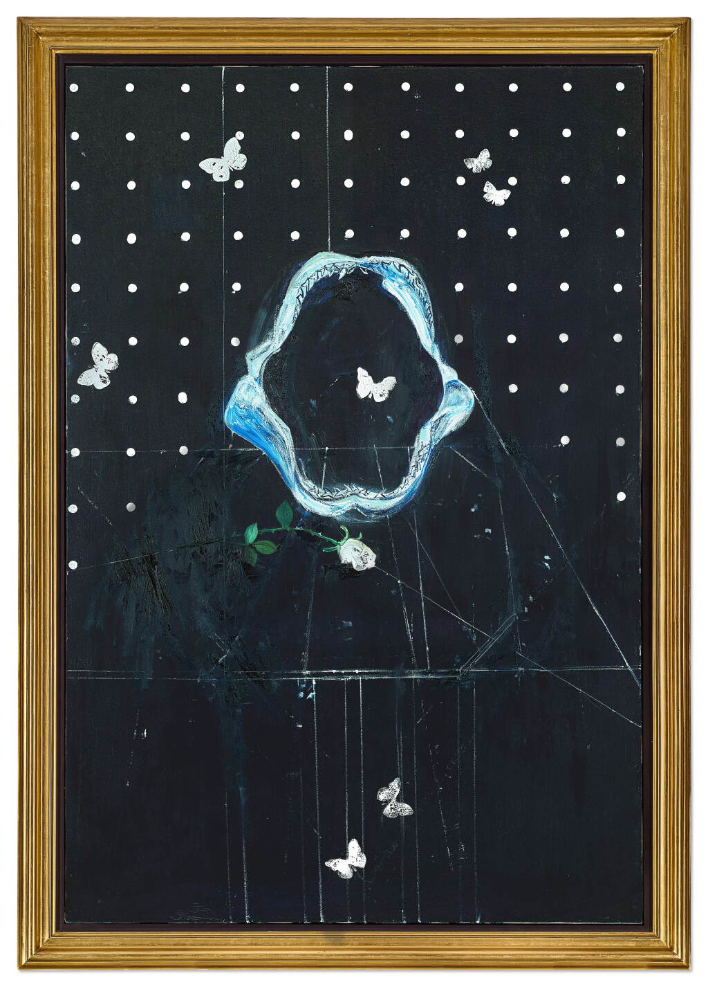 View full screen - View 1 of Lot 383. Shark's Jaw with White Rose and Butterflies.