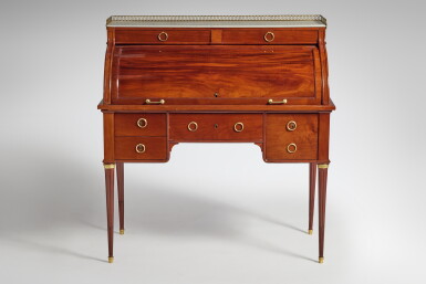 View full screen - View 1 of Lot 392. A Louis XVI Gilt Bronze-Mounted Mahogany and Plum Pudding Mahogany Bureau à Cylindre by Jean-François Leleu, Circa 1780.