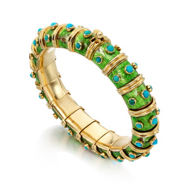 View full screen - View 1 of Lot 187. Enamel and turquoise bracelet, 'Pailloné'.