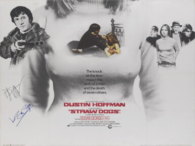 View full screen - View 1 of Lot 175. STRAW DOGS (1971) POSTER, BRITISH, SIGNED BY DUSTIN HOFFMAN AND SUSAN GEORGE.